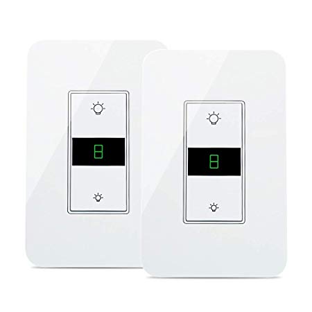 Smart Dimmer Switch, Aicliv Dimmer Wi-Fi Light Switch for Dimmable LED and Incandescent Bulbs, Compatible with Alexa and Google Home [Single-Pole Only, Neutral Wire Reuiqred] - 2 Pack
