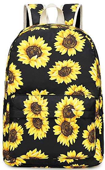 Backpack for Girl Womens School Laptop Book Bag Travel Rucksack Floral Daypacks (Sunflower Black)