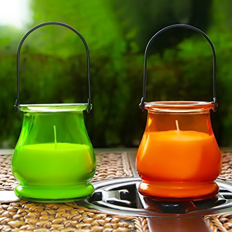 Citronella Mosquito Repellent Candle-Colorful Glass Mason Jar with Hanging Holder(2 pack,Green and Orange)