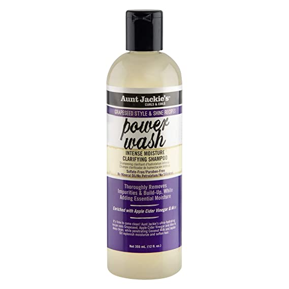 Aunt Jackie's Grapeseed Style and Shine Recipes Power Wash Instense Moisture Clarifying Hair Shampoo, Removes Impurities and Build-Up, 12 oz