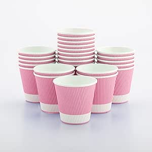 Restaurantware 8 Ounce Paper Coffee Cups 25 Ripple Wall Disposable Paper Cups - Leakproof Recyclable Light Pink Paper Hot Cups Insulated Matching Lids Sold Separately