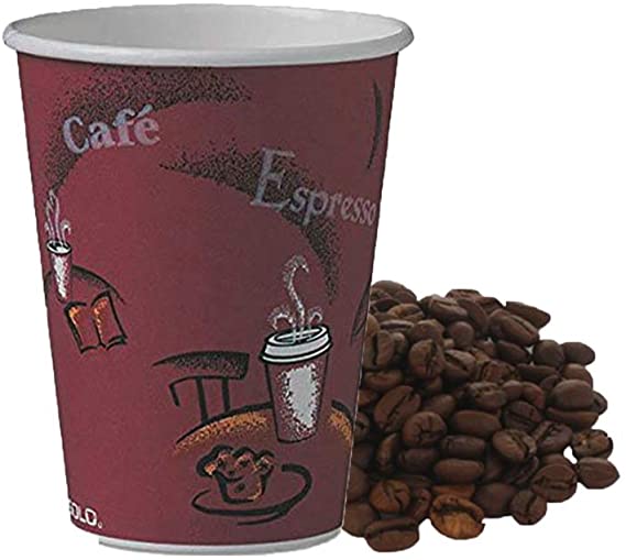 SOLO 412SIN-0041 Single-Sided Poly Paper Hot, 12 oz. Capacity, Bistro (50 Cups), Red