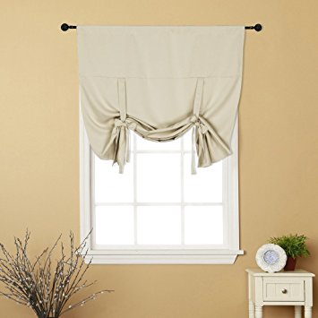 H.Versailtex Thermal Insulated Blackout Curtain Tie Up Window Shade (Rod Pocket Panel) - 42" Wide by 63" Long - Cream