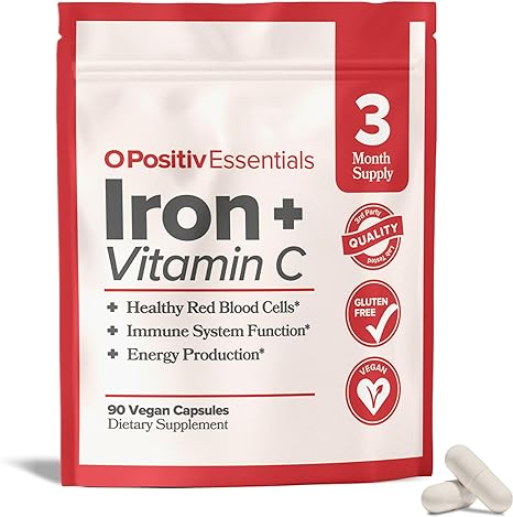 O Positiv Advanced Absorption Iron with Vitamin C Capsules - Vegan Iron Supplement for Men & Women - Healthy Red Blood Cells, Immune System & Energy Production - 90 Servings, 3 Month Bulk Supply