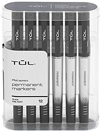 TUL Permanent Markers, Fine Point, Silver Barrel, Black Ink, Pack of 12 Markers