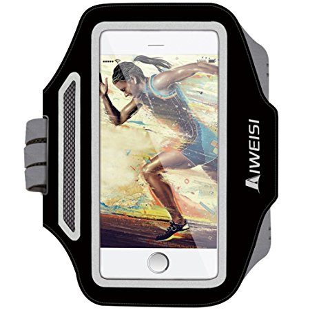 Cell Phone Armband,AIWEISI Lightweight Waterproof Running Armband for iPhone 6Plus/6S Plus/7Plus Samsung Galaxy S5 S6 S7 Edge LG HTC for Sports Walking Biking Exercise with Key holder and Reflective Band
