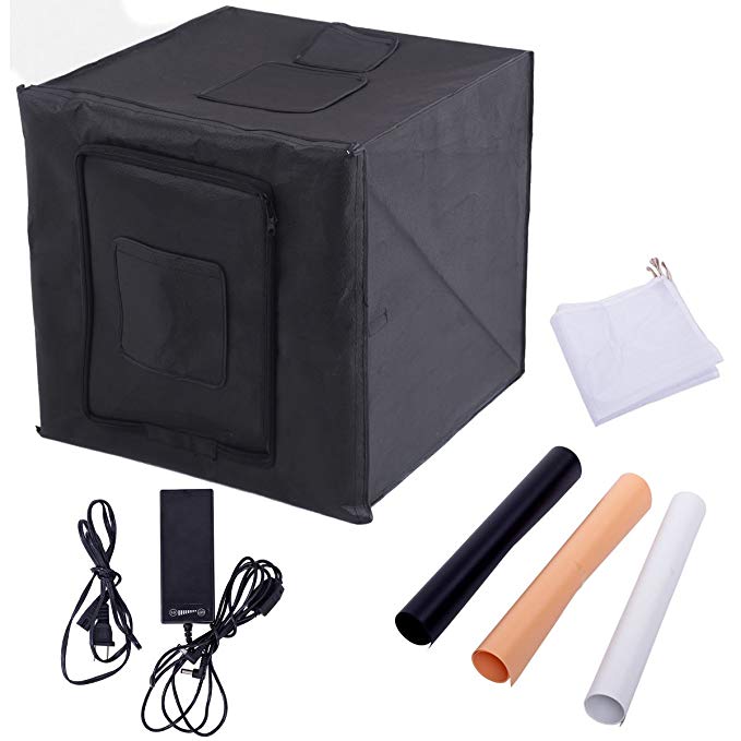 Safstar Portable 32" x 32" x 32" Photo LED Studio Shooting Tent Photography Box Cube Lighting Kit with 3 Colors Backdrops(Black, White, Yellow)