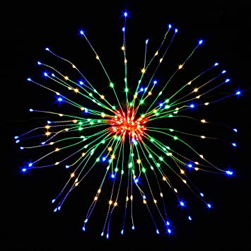 Alkbo Firework Lights Starburst Lights 240 LED Battery Operated Fairy Lights with Remote, 8 Modes Copper Wire Lights,Wedding Christmas Hanging Lights for Party Patio Garden Decoration(Colors)