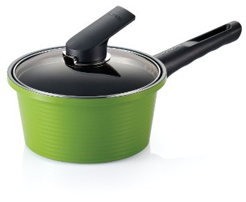 Happycall Hard Anodized Ceramic Nonstick Pot, 2-Quart, Green, Dishwasher Safe, Saucepan, With Glass Lid, Rivet-Free, Cookware