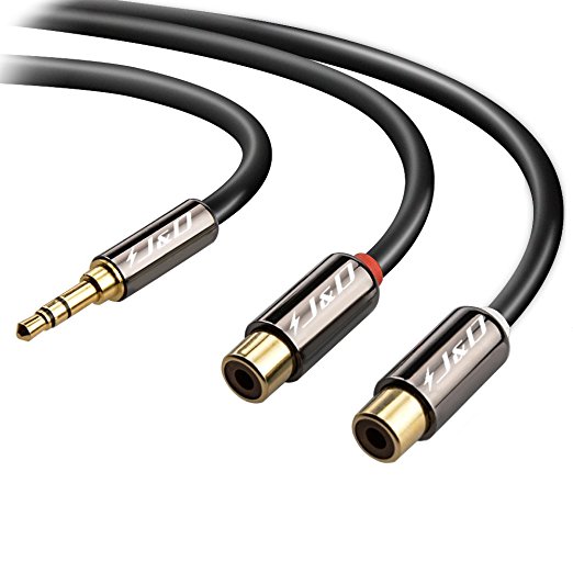 J&D Gold-Plated 3.5mm Male to 2 RCA Female Stereo Audio Adapter Extension Cable - 3 Feet