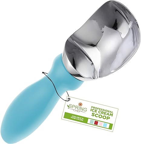 Spring Chef Ice Cream Scoop - Heavy Duty 18/8 Stainless Steel with Soft Grip Handle, Professional Sturdy Ice Cream Scooper, Premium Kitchen Tool for Cookie Dough, Gelato, Sorbet, Melon, Aqua Sky