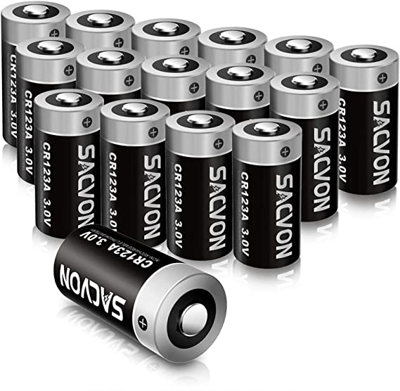 SACVON CR123A 3V Lithium Battery, 123 Lithium Batteries CR123 3 Volt 1600mAh High-Performance Photo Lithium Battery, Long Lasting Battery UL&RoHS Certified, 16 Count (Non-Rechargeable)