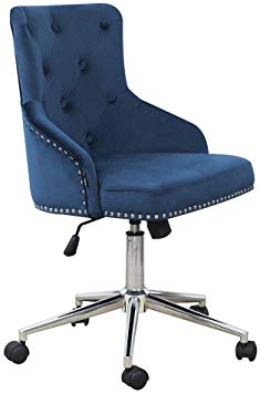 DMF Furniture Home Office Chair with High Back, Modern Design Velvet Desk Task Chair with Arms in Study Bedroom (Navy Blue)