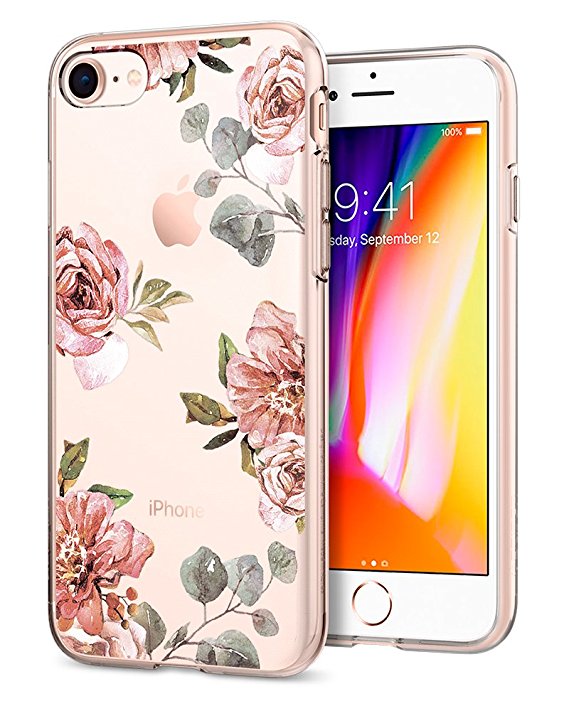 iPhone 8 Case, Spigen® [Liquid Crystal] iPhone 7 Case [Aquarelle Rose] with Slim Protection and Premium TPU for Apple iPhone 7/8 - Aquarelle Rose(flowers pattern) - 054CS22619