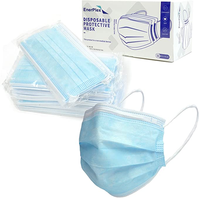 EnerPlex 50 Pcs Disposable 3-Ply Face Safety Mask Comfortable Dust Mask