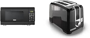 RCA RMW733-BLACK RMW733 0.7 Cu. Ft. Microwave, Black & BLACK DECKER 2-Slice Toaster, T2569B, Extra Wide Slots, 6 Shade Settings, 850 Watts, Crub Tray, Cancel Button