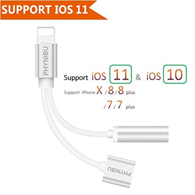 Headphone Adapter and Splitter Compatible 3.5mm Headphone Jack AUX Audio 2 in 1 Adaptor Headset Connector Earphone Accessories for iPhone X/8/8 plus/7/7 Plus Compatible with iOS 11.4 or Later