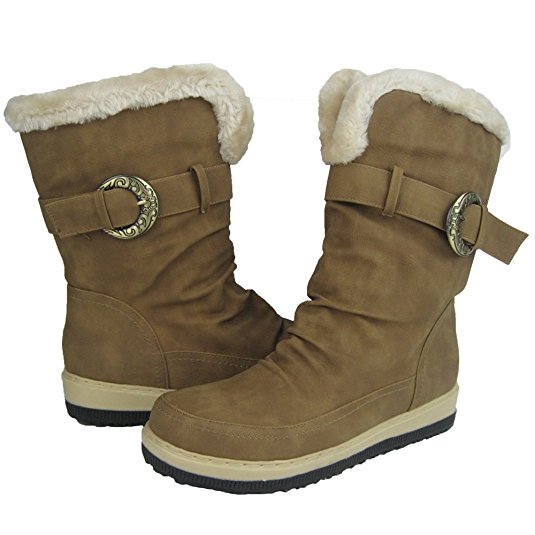 Comfy Moda Women's Winter Cold Weather Boots in Black & Tan Full Fur Lining good for NARROW FEET Coco