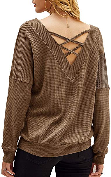 Chuanqi Womens Oversized Sweaters Winter Sexy Open Back Pullover Sweater Chunky Cable Knit Tops
