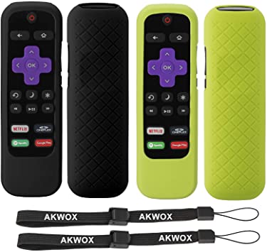 2-Pack AKWOX Remote Case for Roku Express 3930 (2019)/3900, Premiere  3921/Premiere 3920, Express (3910), Streaming Stick3800/Stick 3810 Remote Control, Shockproof Silicone Cover - Black Green
