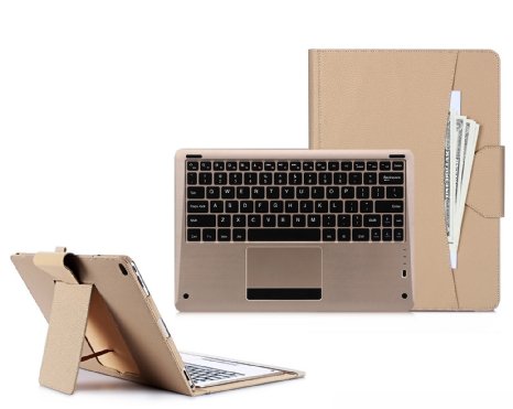 FYY Leather Wireless Bluetooth Keyboard Case with Note Holder for Apple iPad Pro - Gold