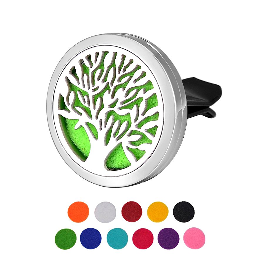 HOUSWEETY Tree of Life Car Air Freshener Aromatherapy Essential Oil Diffuser Locket With Vent Clip - 11 Refill Pads