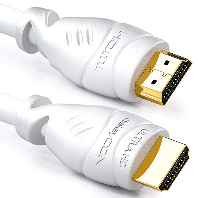 deleyCON 4m (13.13 ft.) HDMI Cable 2.0a/b - High Speed with Ethernet - UHD 2160p 4K@60Hz 4:4:4 HDR HDCP 2.2 ARC CEC Ethernet 18Gbps 3D Full HD 1080p Dolby - White