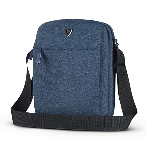 2E City Messenger Bag for Men and Women, fits 10 inch iPad and Tablets, Casual Canvas Handbag, Water Resistant, Melange Blue
