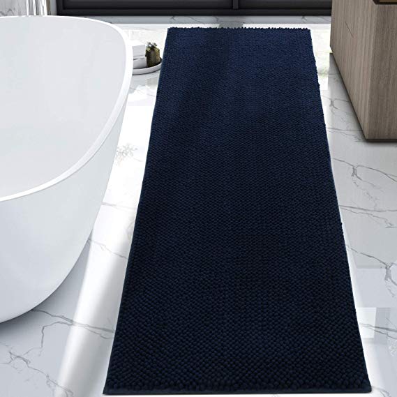 Lifewit Bath Runner Rug Chenille Area Mat Rugs for Bathroom Kitchen Entryway Bedroom Machine Washable Water Absorbent with Non-Slip Rubber Collection Shag Rug, 2'2 x 5'11, Navy Blue