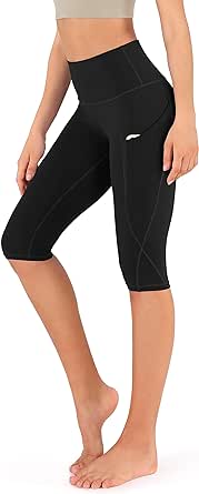 ODODOS Women's High Waisted Yoga Capris with Pockets, Tummy Control Non See Through Workout Athletic Running Capri Leggings