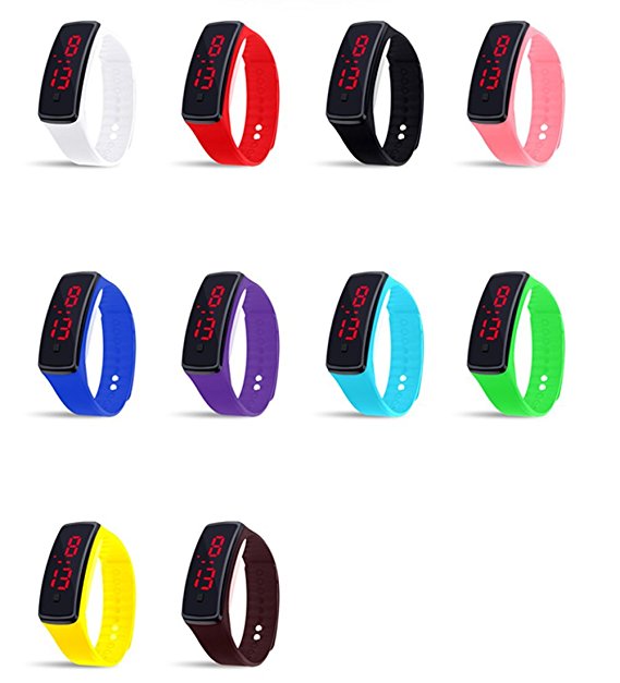 CdyBox Unisex Silicone LED Digital Creative Touch Screen Sport Watch Bracelet 10 Pack