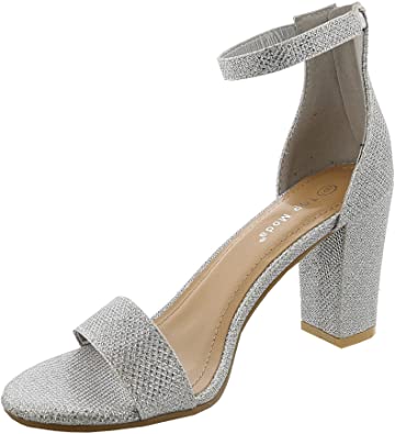 TOP Moda Womens Hannah-1 Platform Chunky Heel Metallic Glitter Party Ankle Strap High Heel Sandal