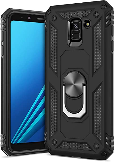 GREATRULY Ring Kickstand Phone Case for Samsung Galaxy A8 2018,Heavy Duty Dual Layer Drop Protection Case for Galaxy A8,Hard Shell   Soft TPU   Ring Stand Fit Magnetic Car Mount,Black