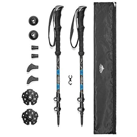 Cascade Mountain Tech 100% Carbon Fiber Adjustable Lightweight Trekking Poles with EVA Grip and Quick Lock for Hiking, Walking and Running in all Terrains