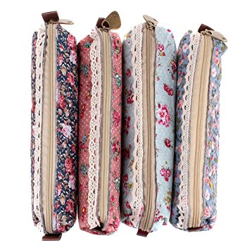 MERSUII™ Fashion Set of 4 Cute Sweety Floral Pen Pencil Bag Case Holder Cover Pouch Bag, School Office Accessories for Students Teens Boys and Girls