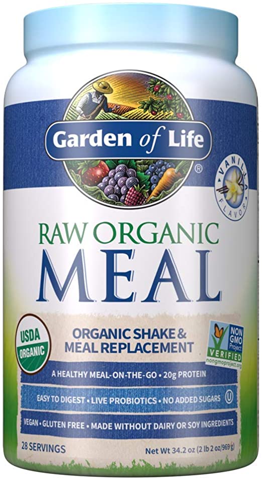 Garden of Life Raw Organic Meal Replacement Powder - Vanilla, 28 Servings, 20g Plant Based Protein Powder, Superfoods, Greens, Vitamins Minerals Probiotics & Enzymes All-in-One Meal Replacement Shake