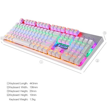 SADES K10 LED Backlit Wired USB Mechanical Gaming Keyboard with Blue Switches(White)