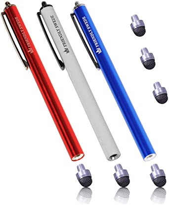 The Friendly Swede Capacitive Replaceable Fiber Tip Hybrid Stylus 5.3" (3 Pack) (Blue, White, Red)