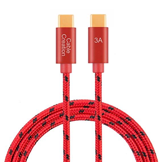 USB C to USB C Cable(3A), CableCreation 1ft Short USB 2.0 Type C to C Cable Cotton Braided Fast Charge, Compatible MacBook(Pro), Dell XPS 13/15, Nintendo Switch, Galaxy S9/S9  etc, 0.3m/ Red