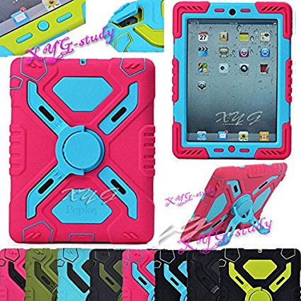 XYG-Case Built-in Kickstand Shockproof Protecting Case for iPad 2, 3, 4 -  pink/blue