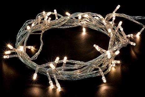 Christmas Holiday 50 LED Lights Indoor/Outdoor 16.5 Ft String For Wedding/Party or Home Decor By Royal Imports (110V - 8 Mode - Clear Wire - Warm White Bulbs)