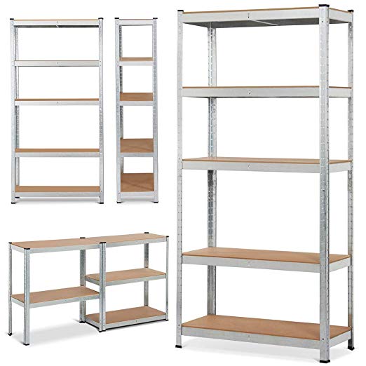 Yaheetech Heavy Duty 5 Tier Metal Storage Shelf Racking Boltless Garage Shelving Unit Kitchen,Floor Protection Rubber Feet