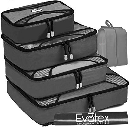 Evatex Packing Cubes | Travel Packing Cubes, 6 psc Set with Shoe Bag and Laundry Bag