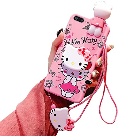 Cute Kitty iPhone 8 Plus Case/iPhone 7 Plus Case, 3D Cartoon Kawaii Case for Kids Girls, Funny Animal Character Silicone Cover Case for Apple iPhone 7 Plus, iPhone 8 Plus 5.5" with Holder Lanyard Doll