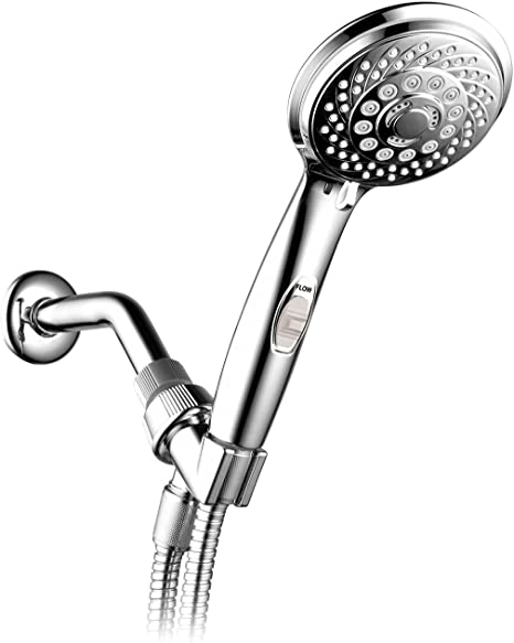 HotelSpa 7-Setting AquaCare Series Spiral Handheld Shower Head with Patented ON/OFF Pause Switch and 5-7 foot Stretchable Stainless Steel Hose (Premium Chrome)