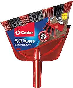 O-Cedar PowerCorner One Sweep Broom with Step-On Dustpan and 3-Piece Handle, Red (Pack of 1)