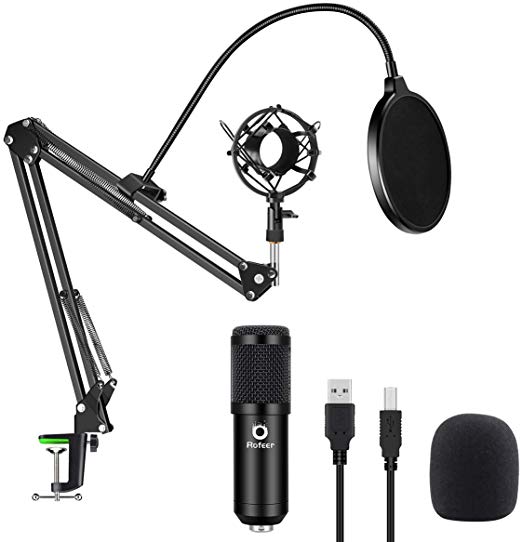USB Podcast Condenser Microphone Kit 192kHZ/24bit Plug & Play Computer PC Microphone Studio Streaming Cardioid Mic with Professional Sound Chipset For Recording Broadcasting YouTube Gaming