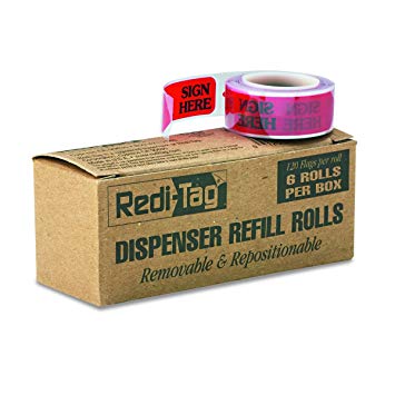 Redi-Tag Self-Stick"Sign HERE" Arrow Flags for Documents, Message Arrow Page Flag, 6-Roll Refills, Red, 120 Flags per Roll (91002)