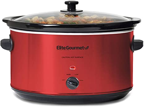 Elite Gourmet MST-900RXT Electric Ceramic XL Jumbo Slow Cooker Adjustable Temp, Entrees, Sauces, Stews & Dips, Dishwasher Safe Glass Lid & Crock, 8.5 Quart, Red