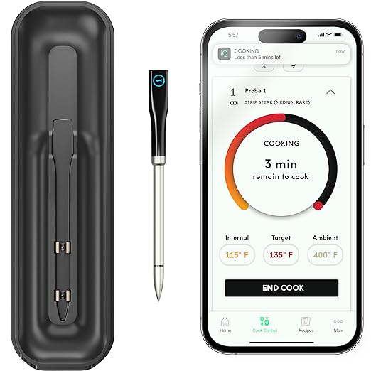 Chef iQ Smart Wireless Meat Thermometer, Unlimited Range, Bluetooth & WiFi Enabled, Digital Cooking Thermometer with Ultra-Thin Probe for Remote Monitoring of BBQ, Oven, Smoker, Air Fryer, Stove